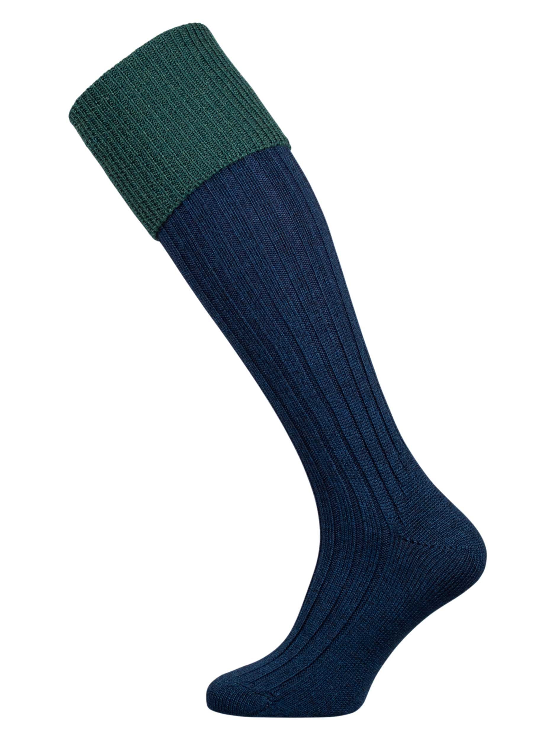 The Lomond Merino Wool Blend Contrast Top Shooting Sock, Indigo & Forest
