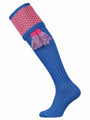 Bright Blue knitted shooting sock witk pink pattern