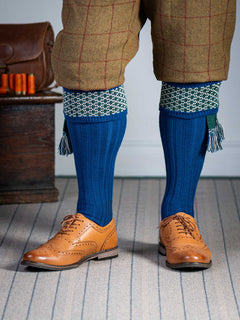 The Whitley Shooting Sock with Garter, London Blue