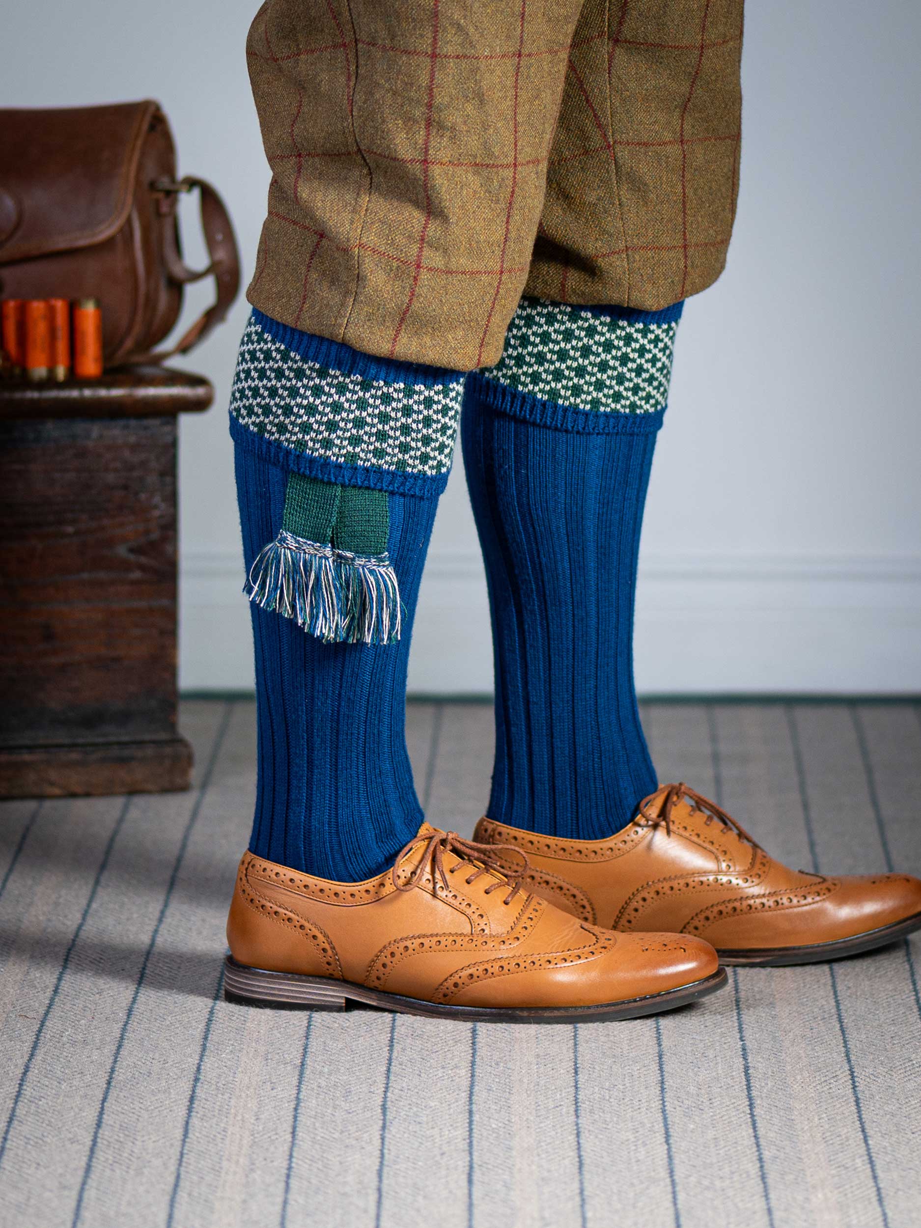 The Whitley Shooting Sock with Garter, London Blue