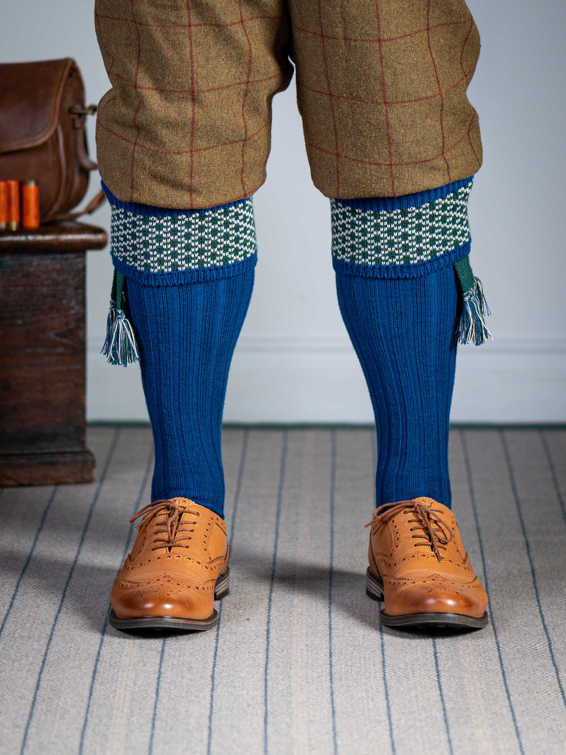 The Whitley Shooting Sock with Garter, London Blue