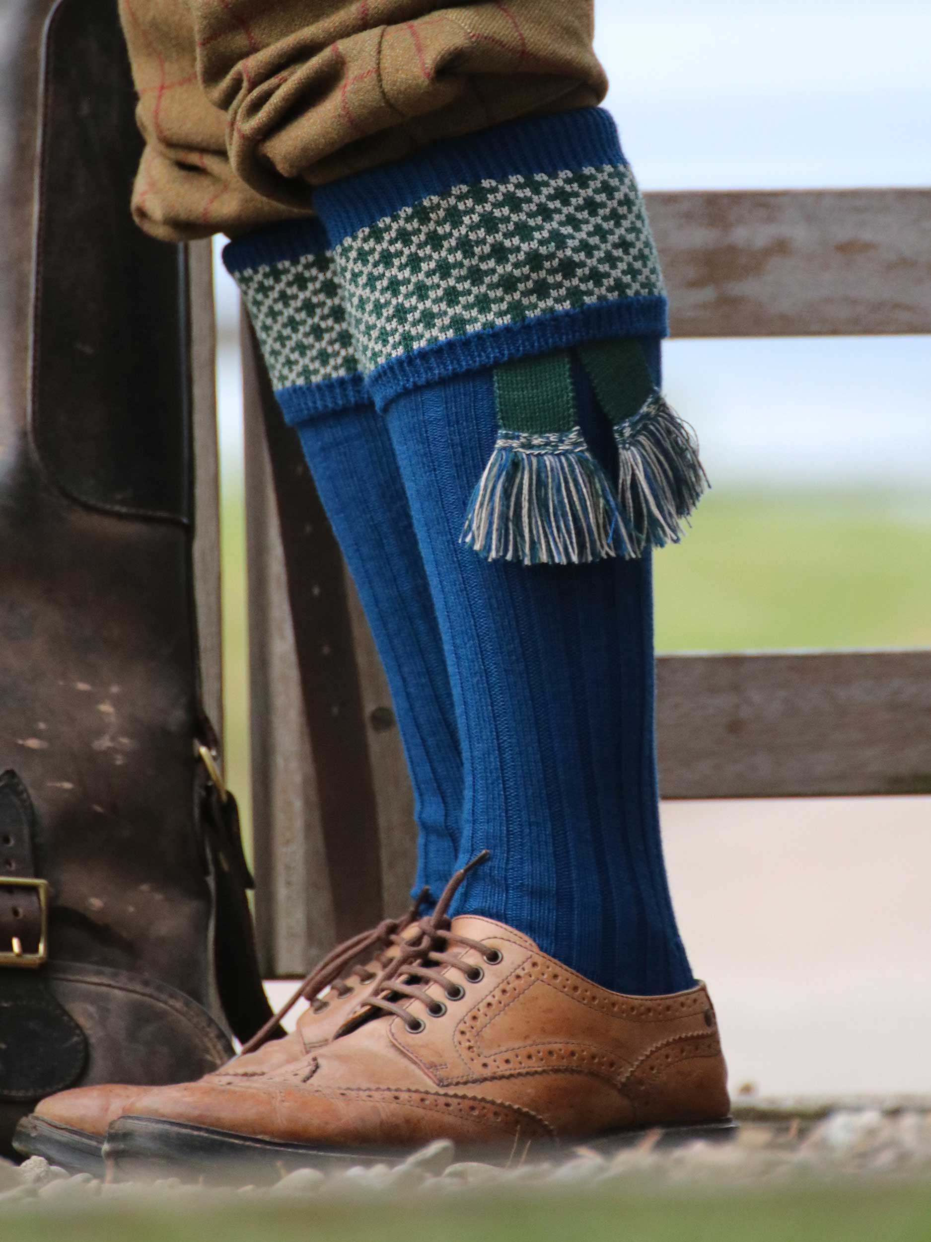 The Whitley Shooting Sock with Garter, London Blue