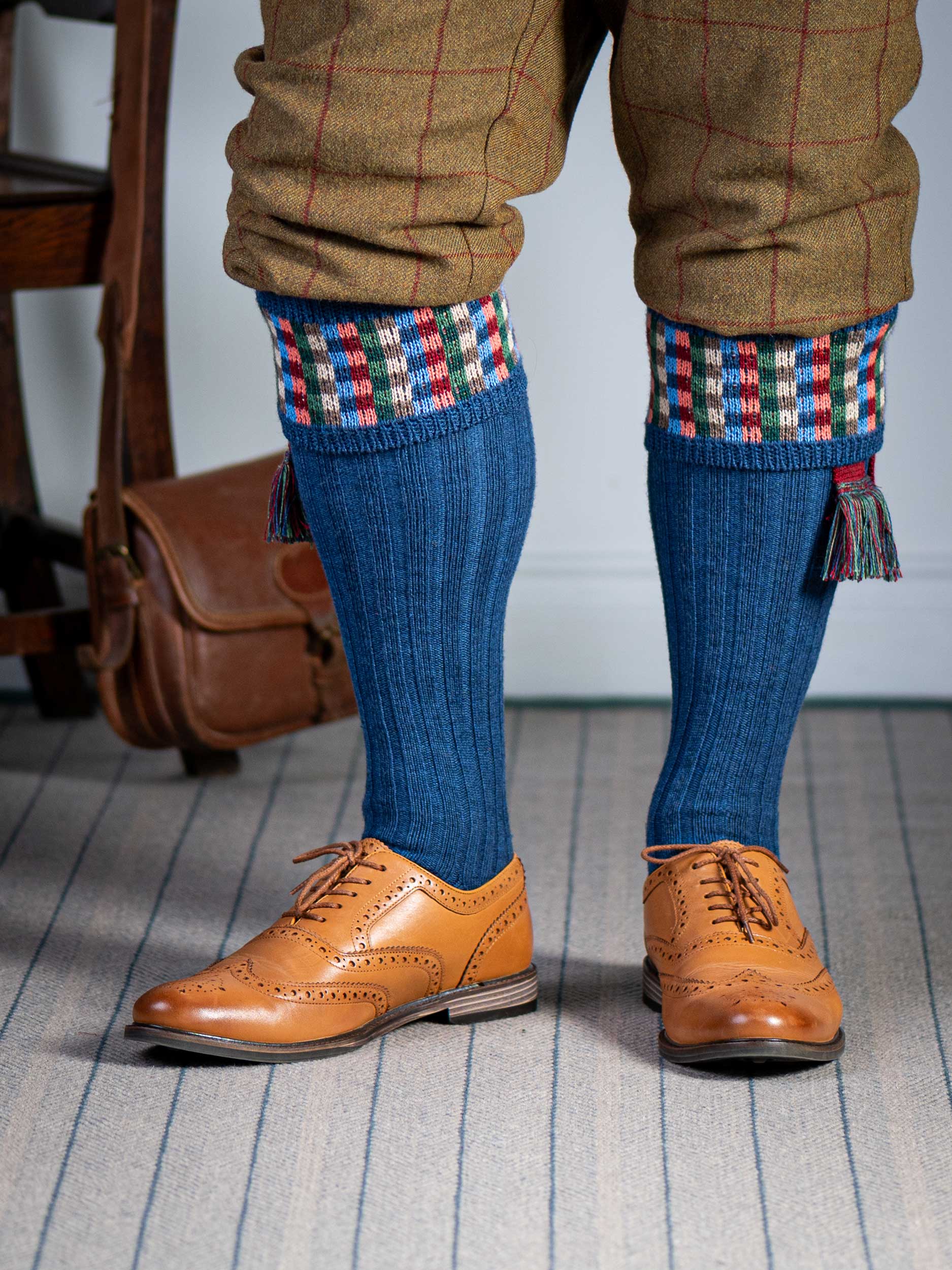 The Ashton Shooting Sock with Garter, Airforce Blue