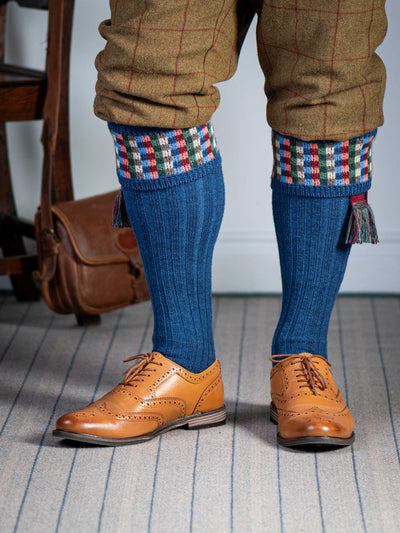The Ashton Shooting Sock with Garter, Airforce Blue