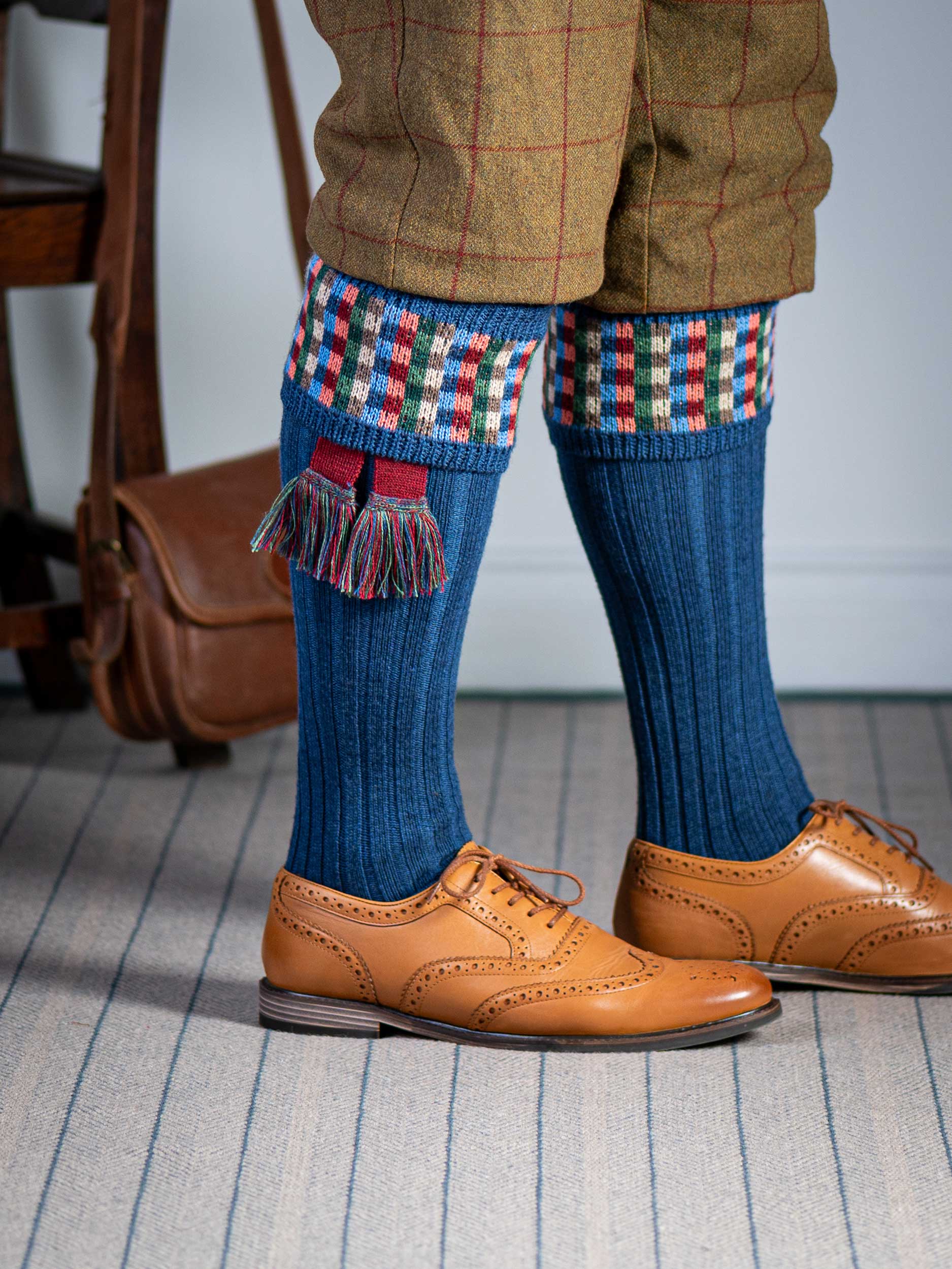 The Ashton Shooting Sock with Garter, Airforce Blue