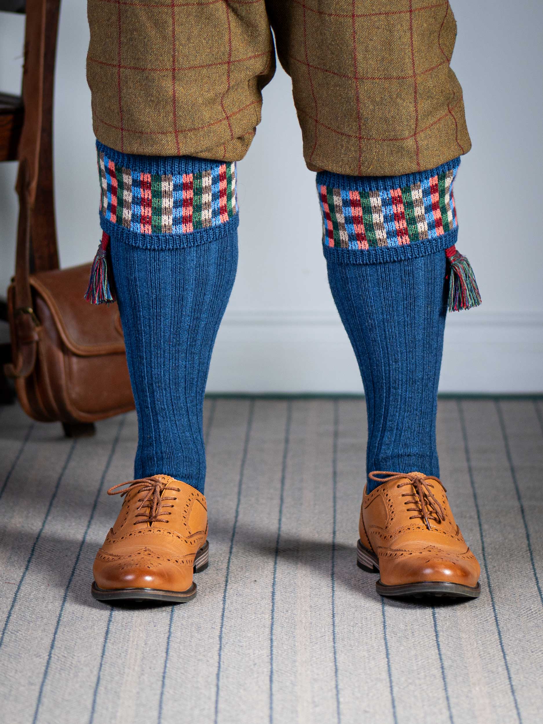 The Ashton Shooting Sock with Garter, Airforce Blue