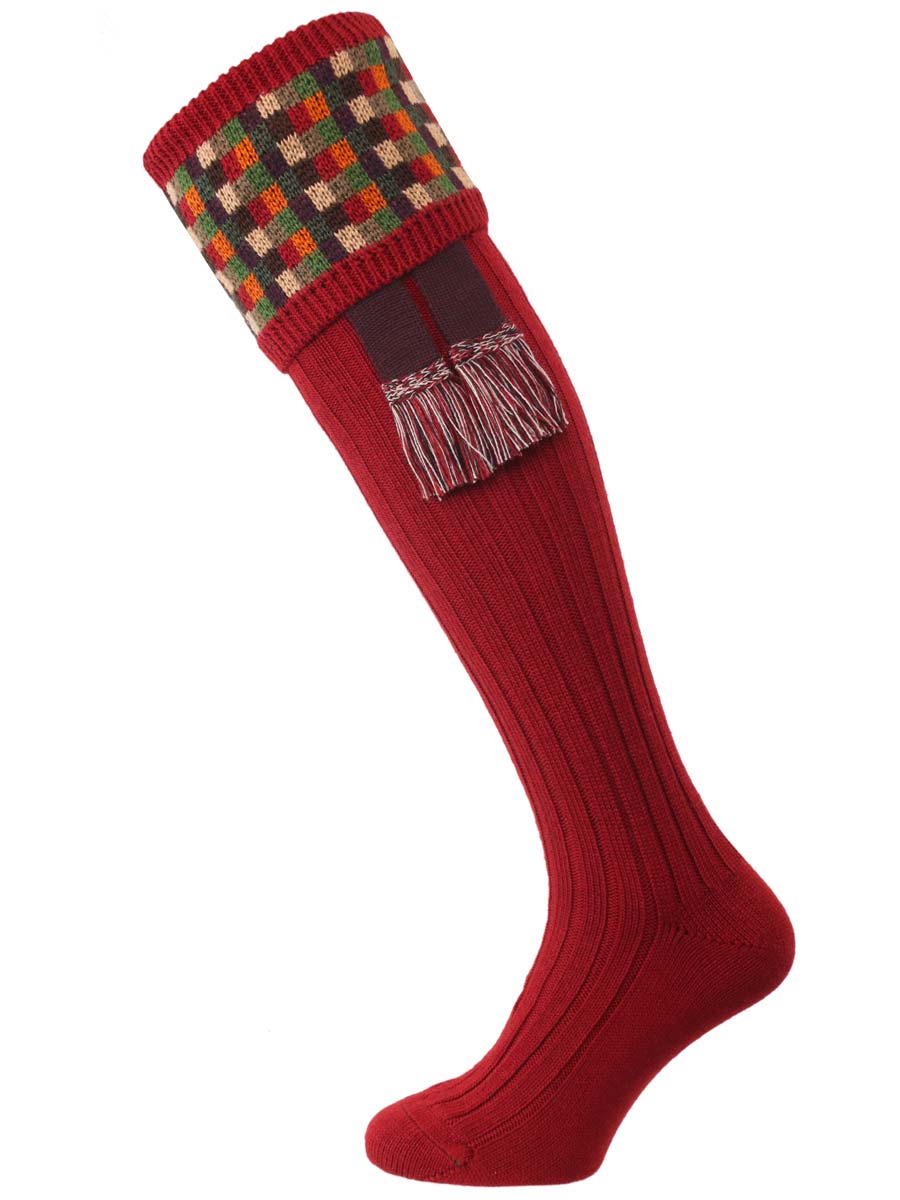 The Ashton Shooting Sock with Garter, Cranberry