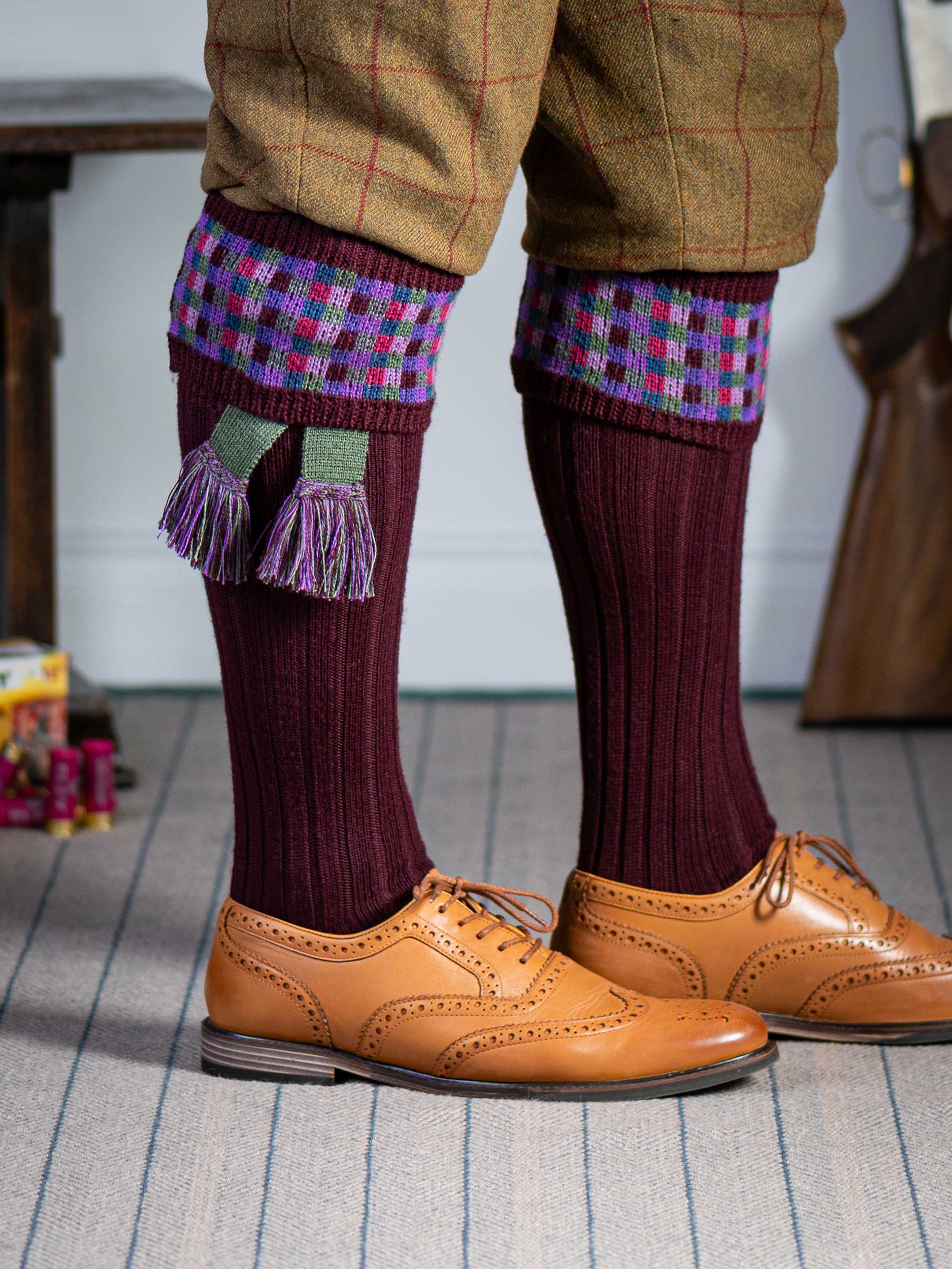 The Ashton Shooting Sock with Garter, Rioja