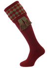 The Chessboard Shooting Sock, Burgundy & Bracken