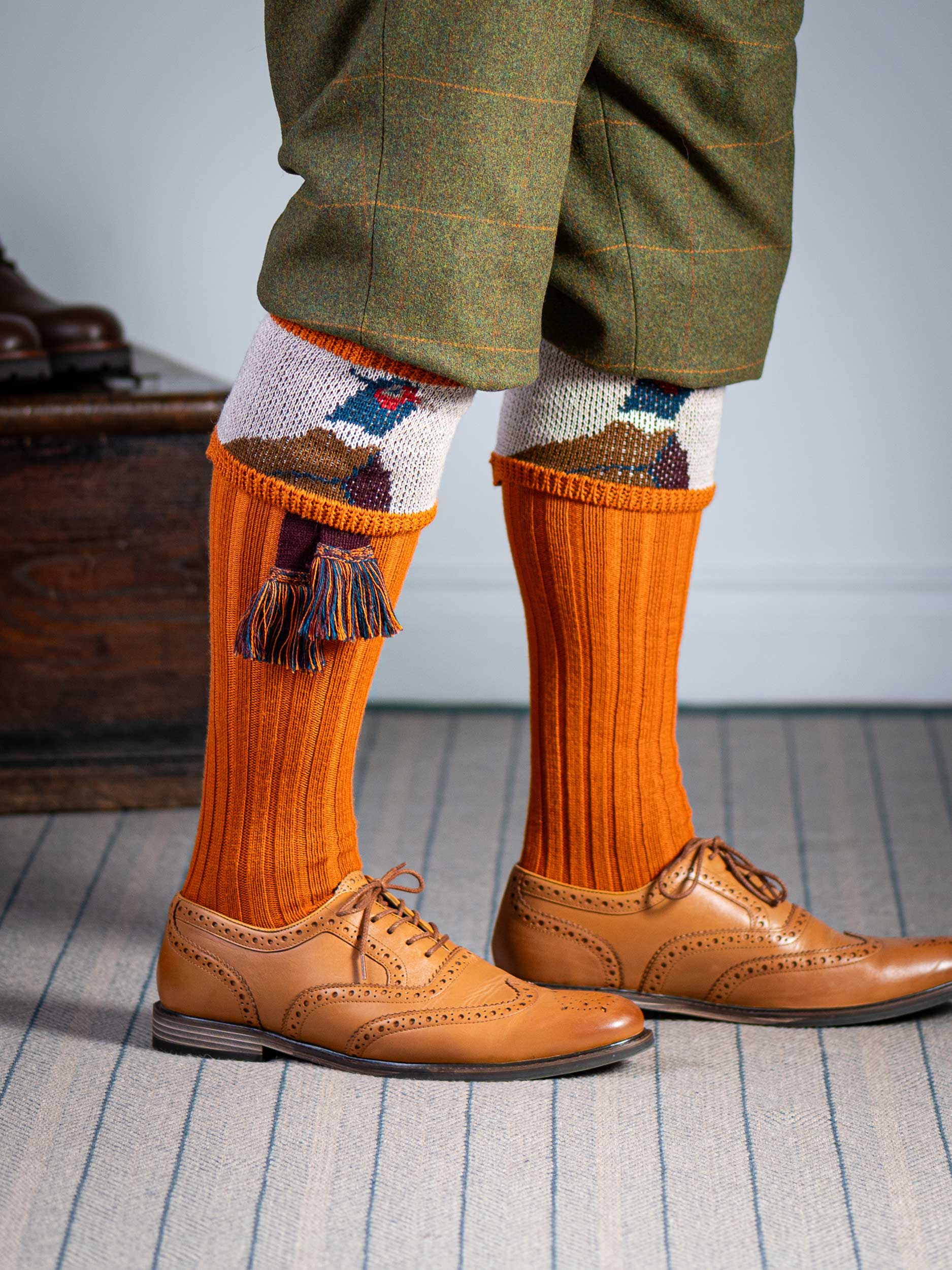 The "Percy" Pheasant Shooting Sock, Burnt Orange