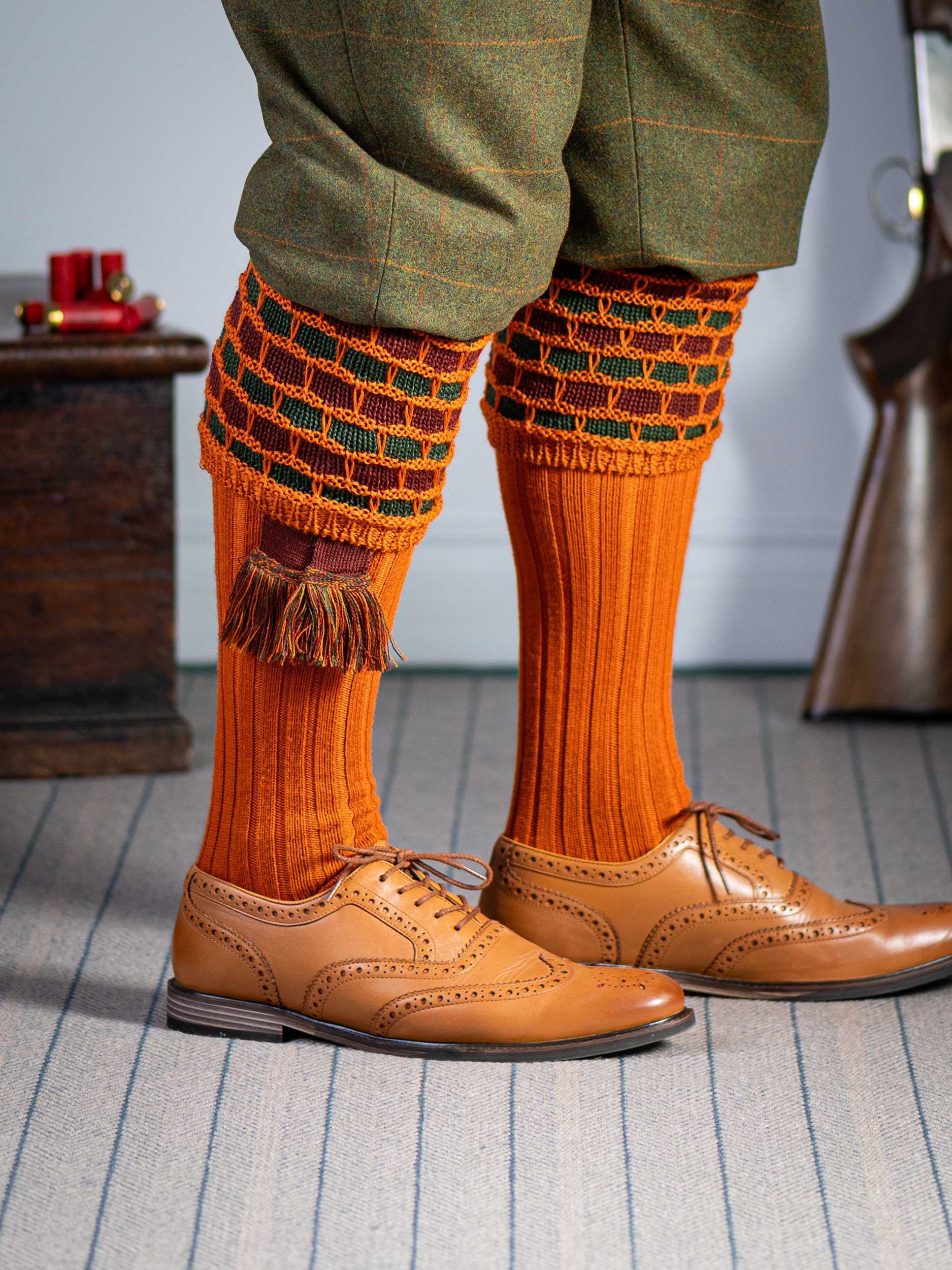 The "Big Bee" Honeycomb Shooting Sock with Garter, Burnt Orange