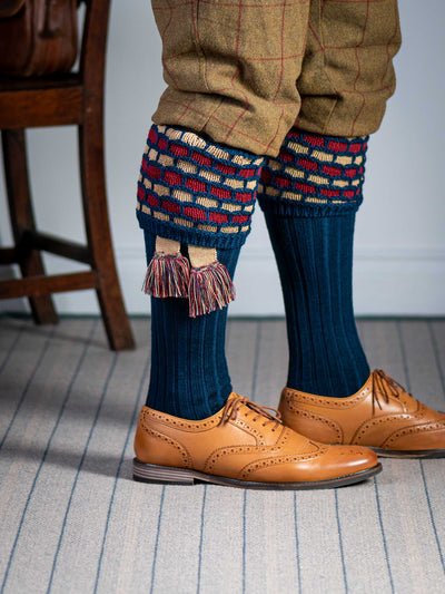 The "Big Bee" Honeycomb Shooting Sock with Garter, Indigo