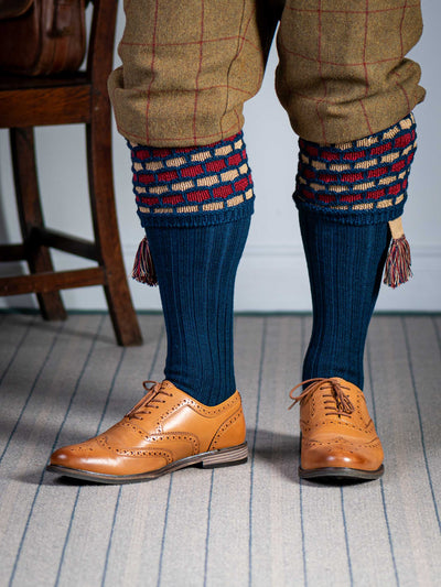 The "Big Bee" Honeycomb Shooting Sock with Garter, Indigo