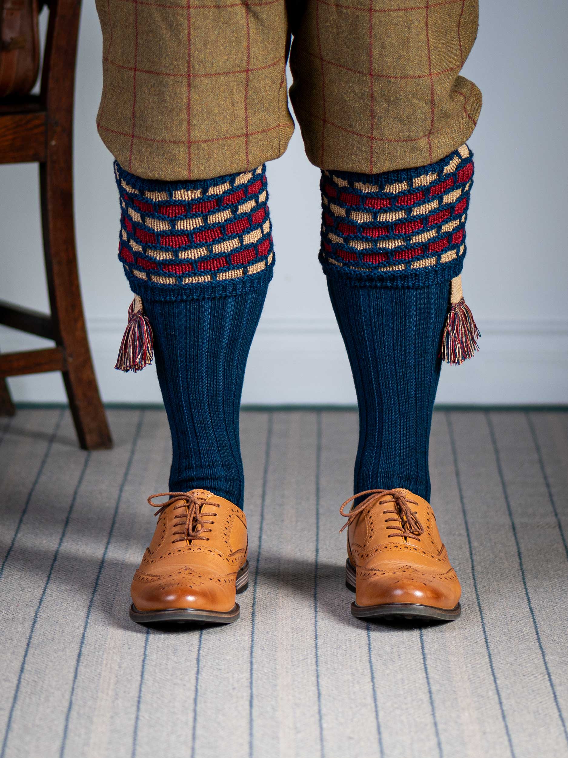 The "Big Bee" Honeycomb Shooting Sock with Garter, Indigo