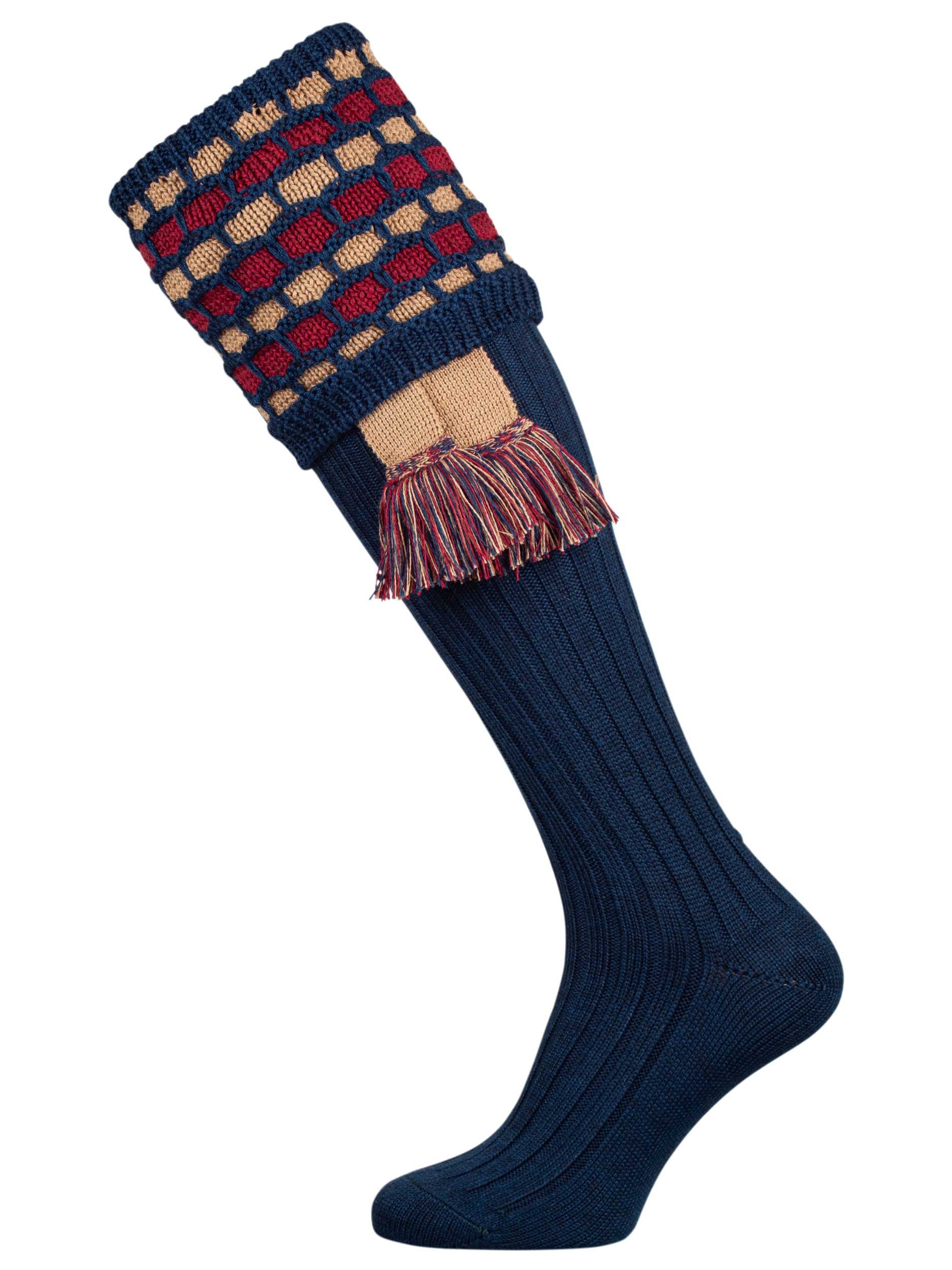 The "Big Bee" Honeycomb Shooting Sock with Garter, Indigo