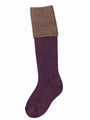Childrens knitted shooting sock, purple with bison brown turnover