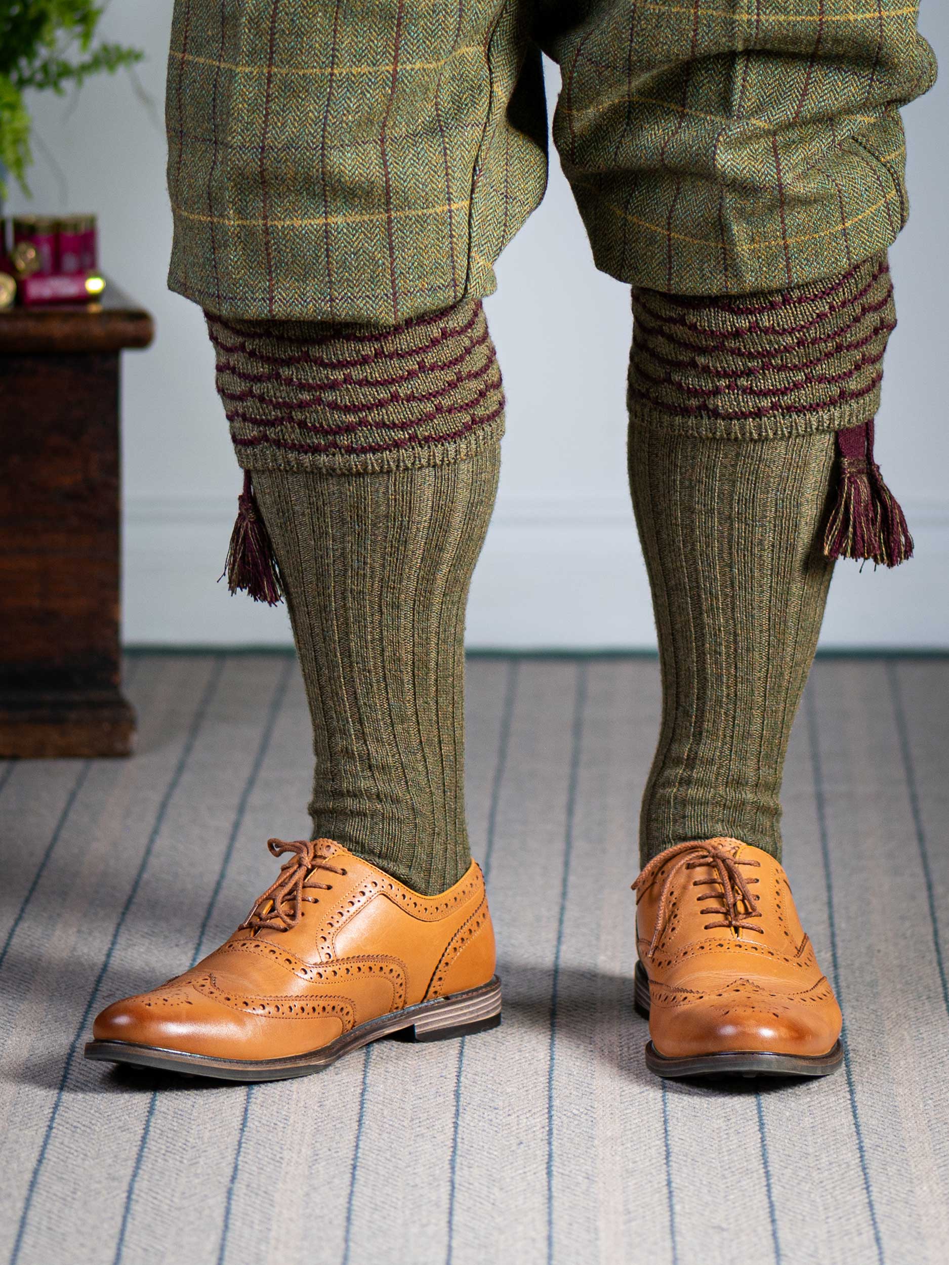 The Hopton Shooting Sock with Garter, Bracken & Mulberry