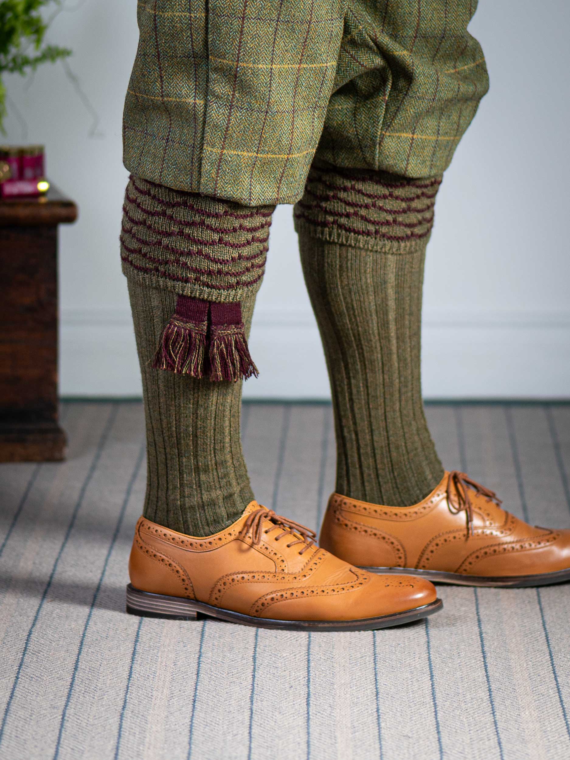 The Hopton Shooting Sock with Garter, Bracken & Mulberry