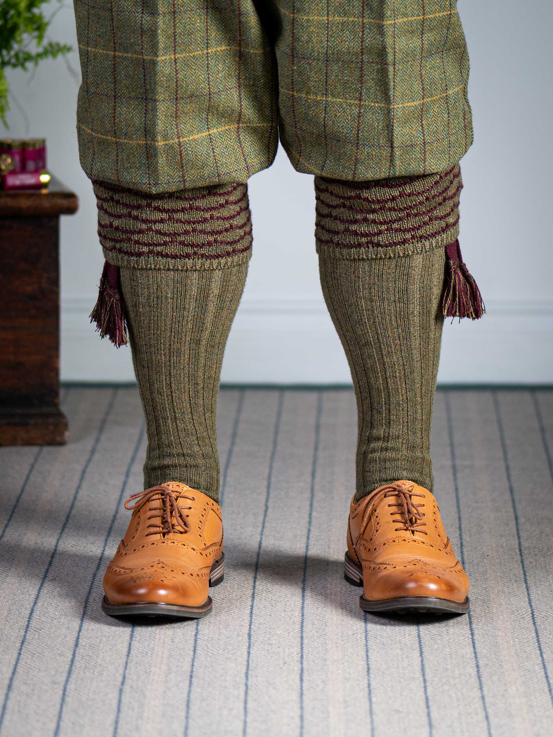 The Hopton Shooting Sock with Garter, Bracken & Mulberry