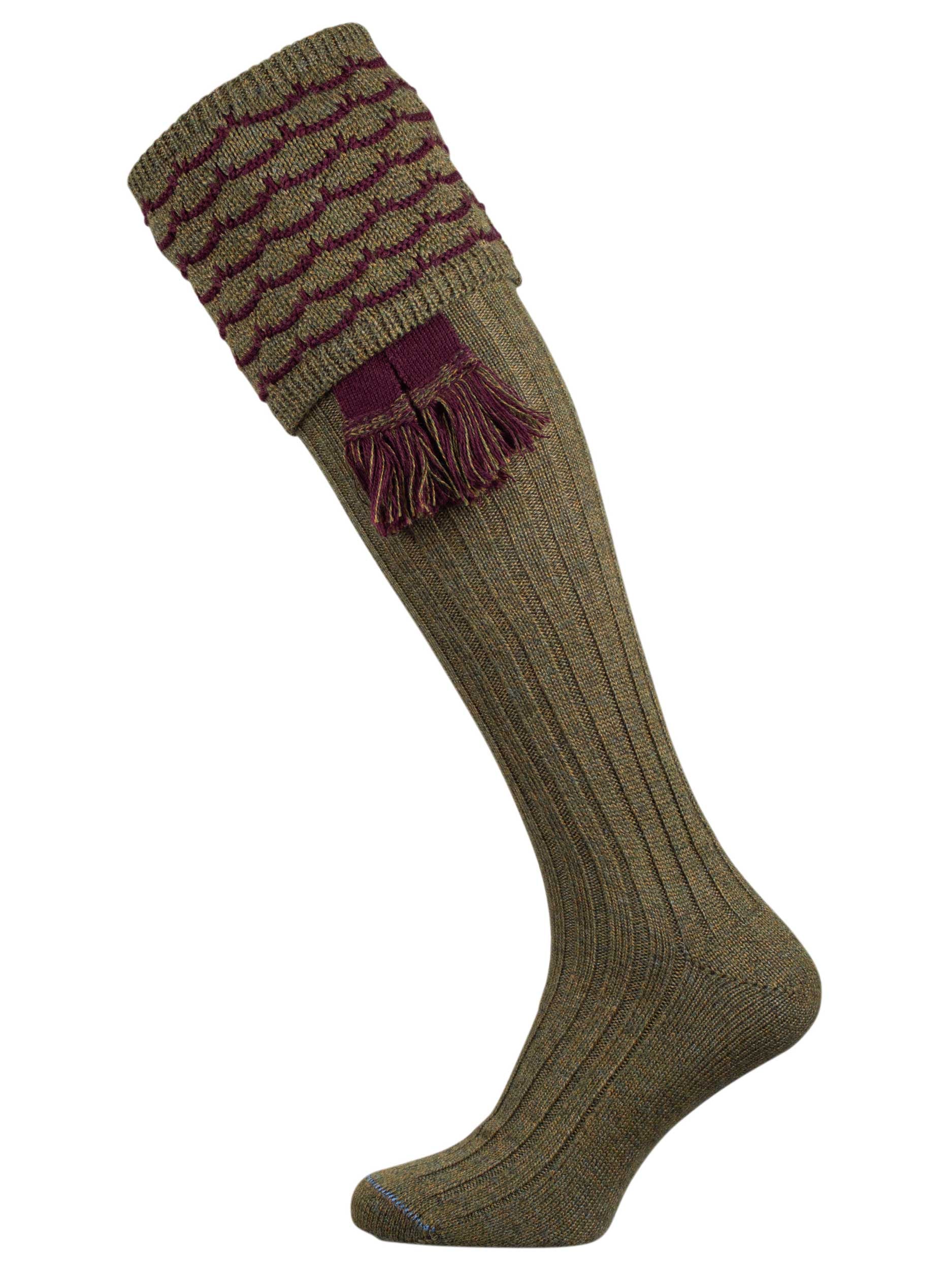 The Hopton Shooting Sock with Garter, Bracken & Mulberry