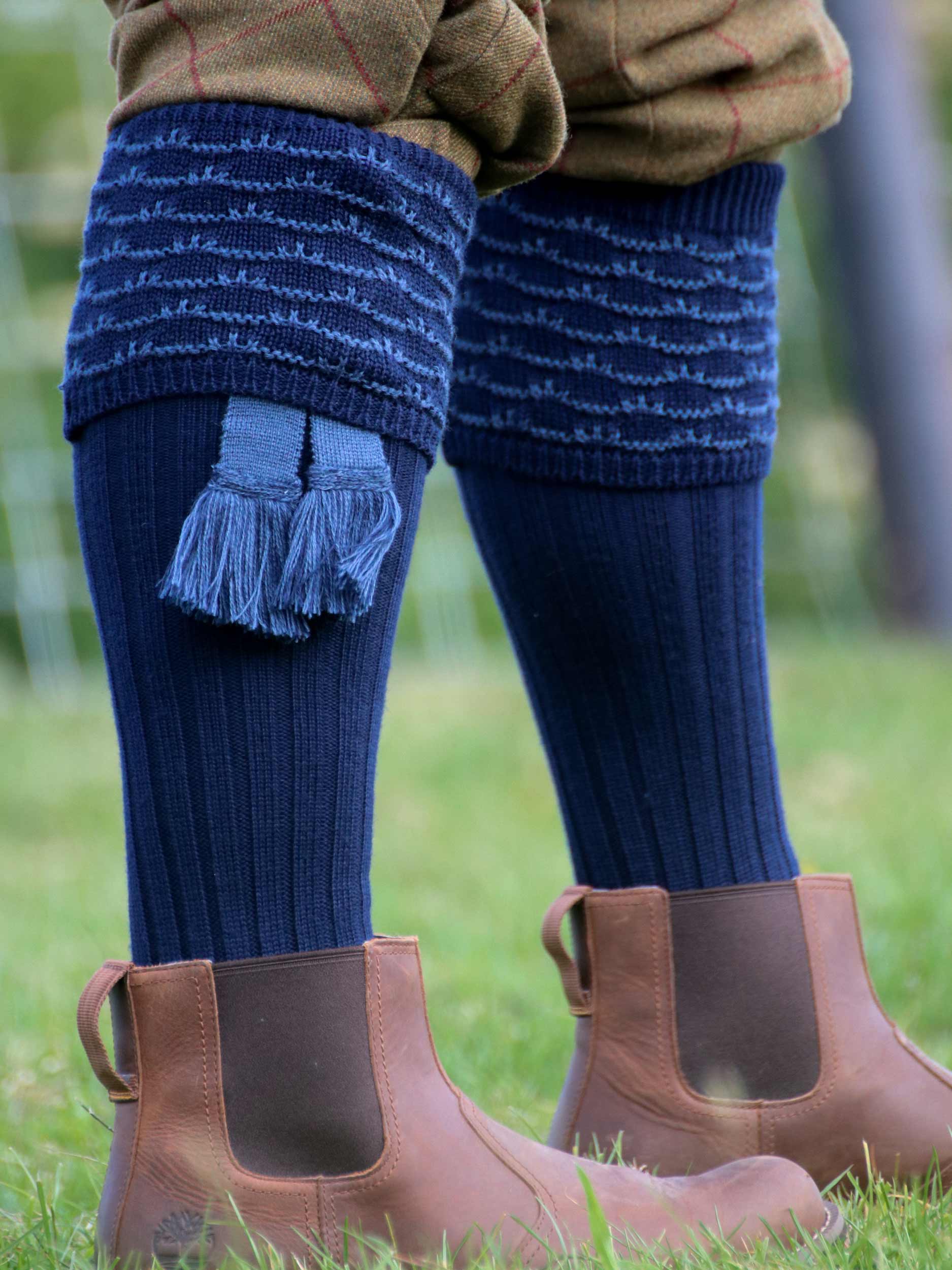 The Hopton Shooting Sock with Garter, Navy & St Andrews Blue