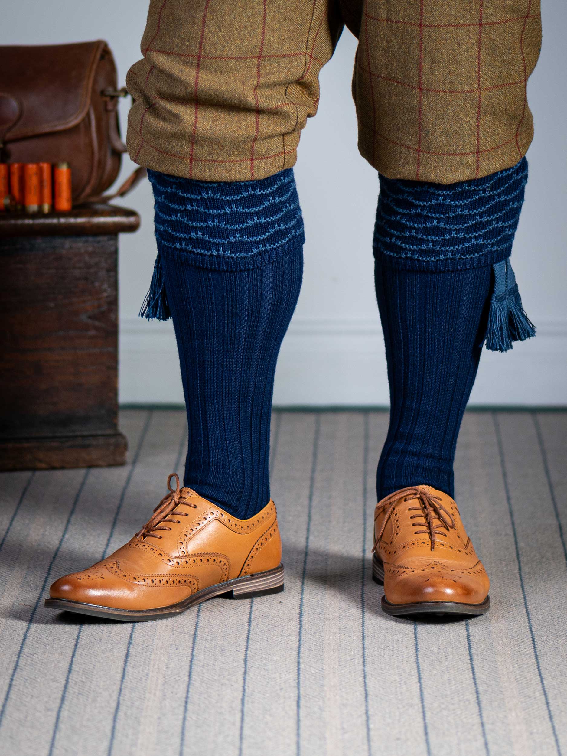 The Hopton Shooting Sock with Garter, Navy & St Andrews Blue