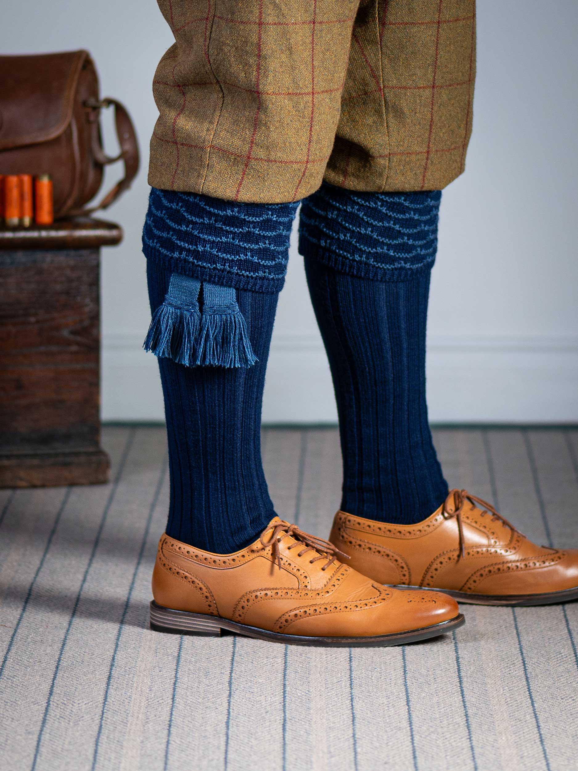 The Hopton Shooting Sock with Garter, Navy & St Andrews Blue