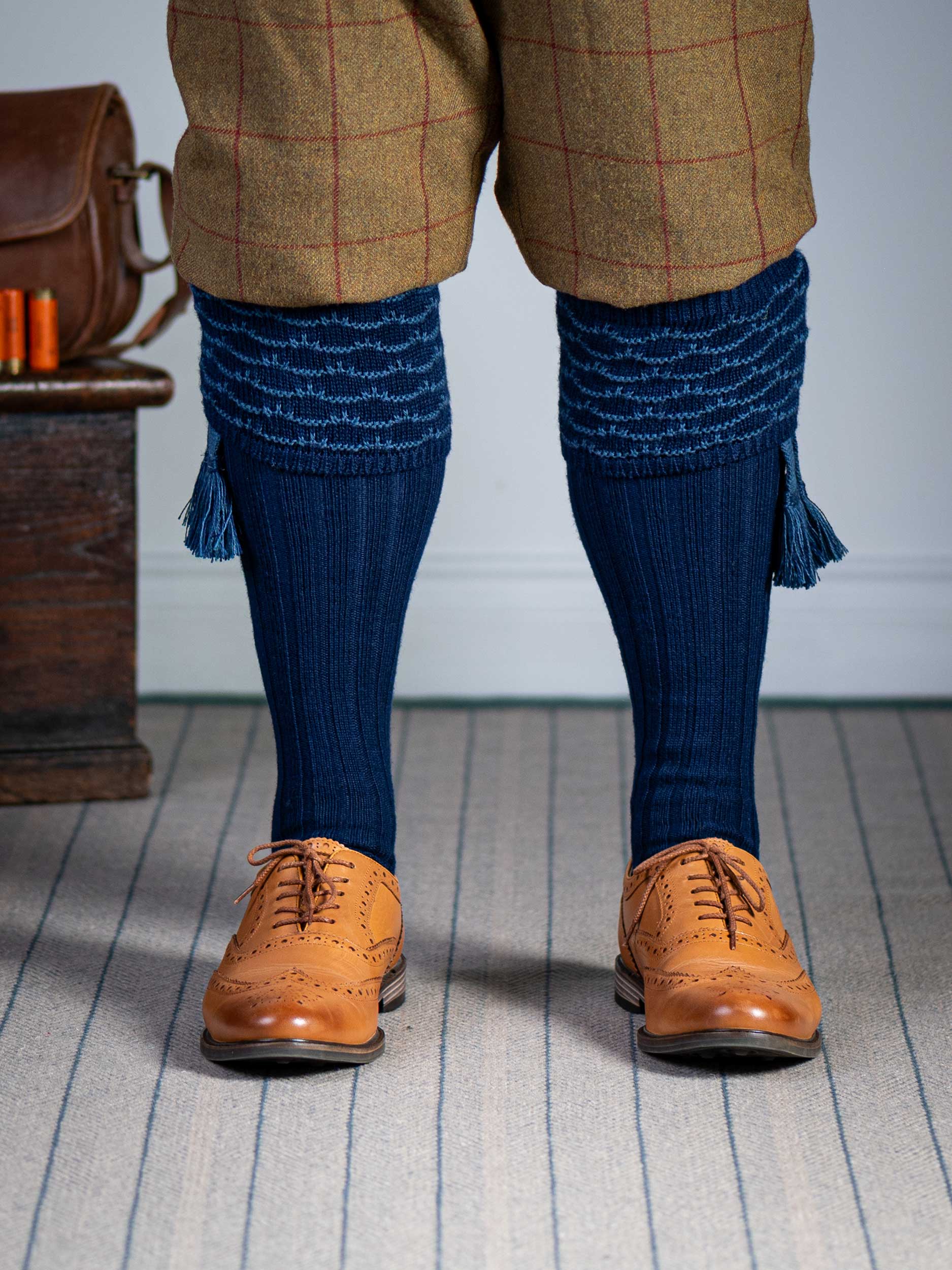 The Hopton Shooting Sock with Garter, Navy & St Andrews Blue