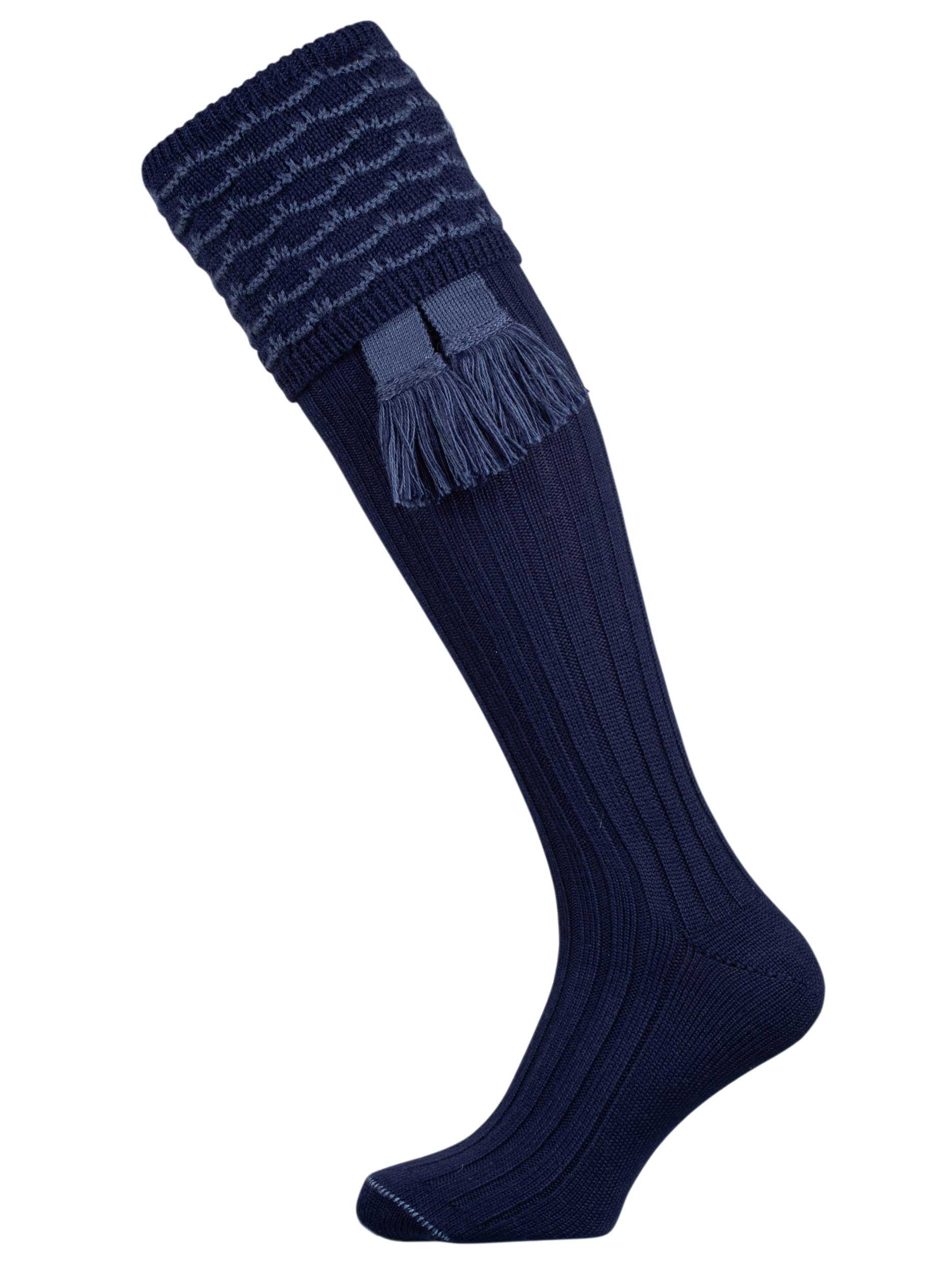 The Hopton Shooting Sock with Garter, Navy & St Andrews Blue