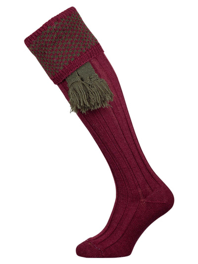 The Penrith Wool Shooting Sock, Burgundy & Olive