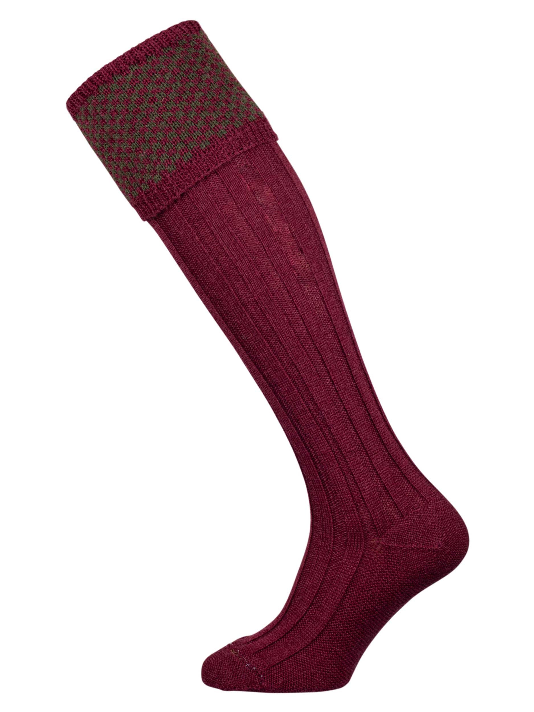 The Penrith Wool Shooting Sock, Burgundy & Olive