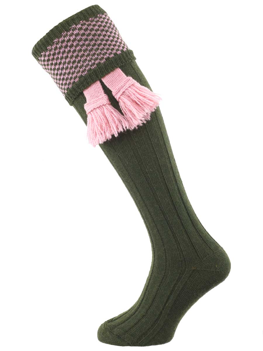 The Penrith Shooting Sock, Olive and Pink