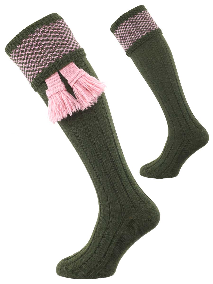 The Penrith Shooting Sock, Olive and Pink
