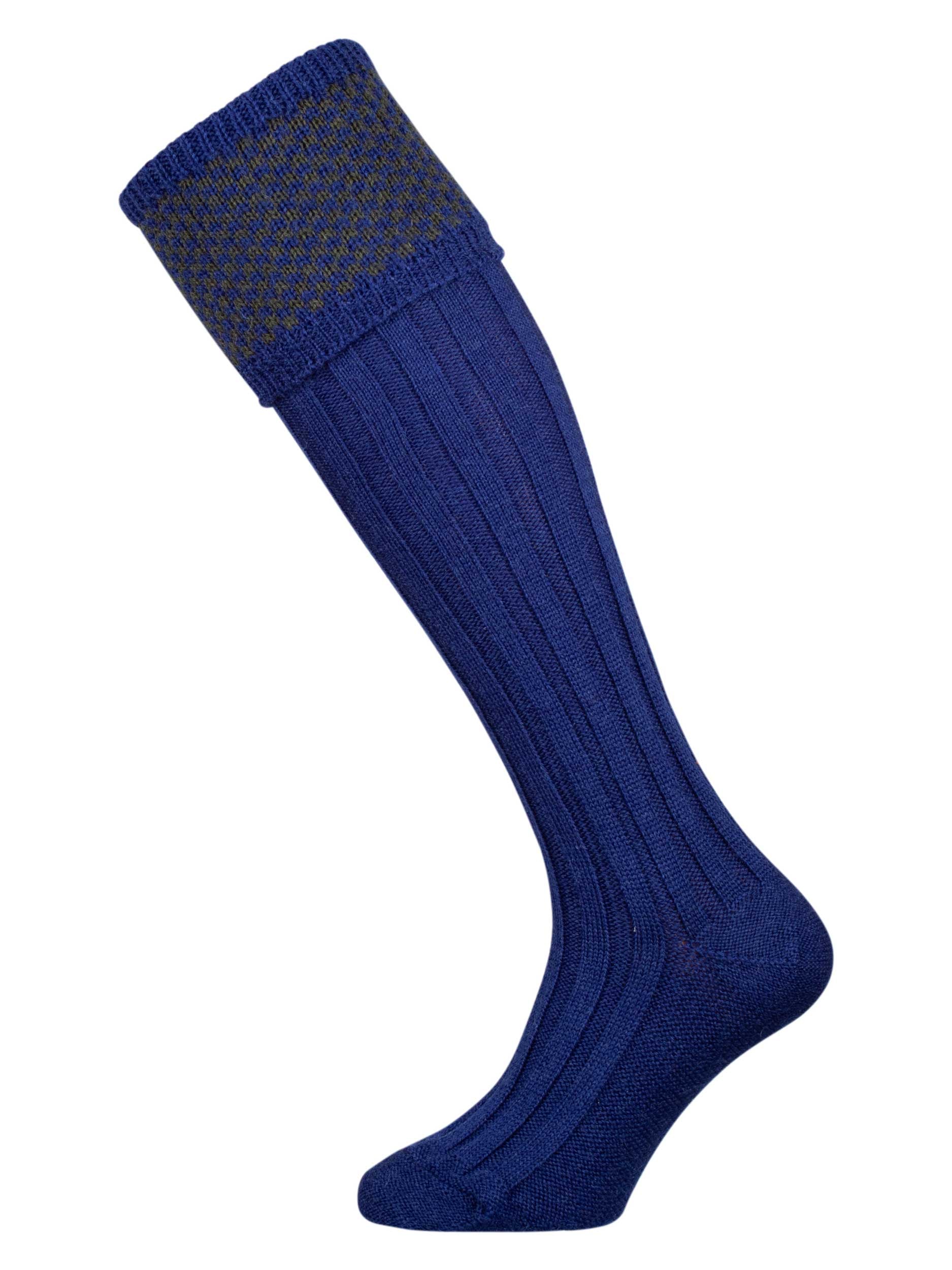 The Penrith Wool Shooting Sock, Sapphire & Olive