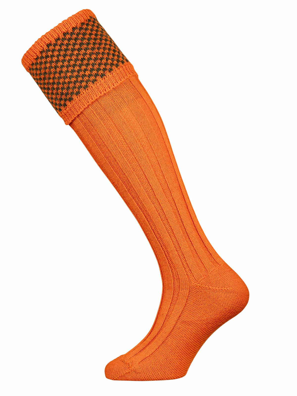The Penrith Wool Shooing Sock, Orange with Green Pattern