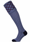 Dusky Blue merino wool shooting sock with navy blue and pink pattern.