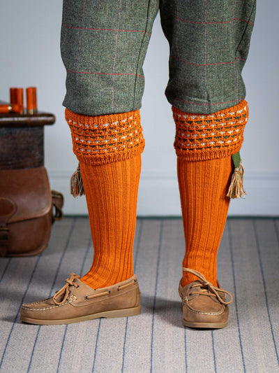 The Lady Honeycomb Shooting Sock & Garter, Burnt Orange