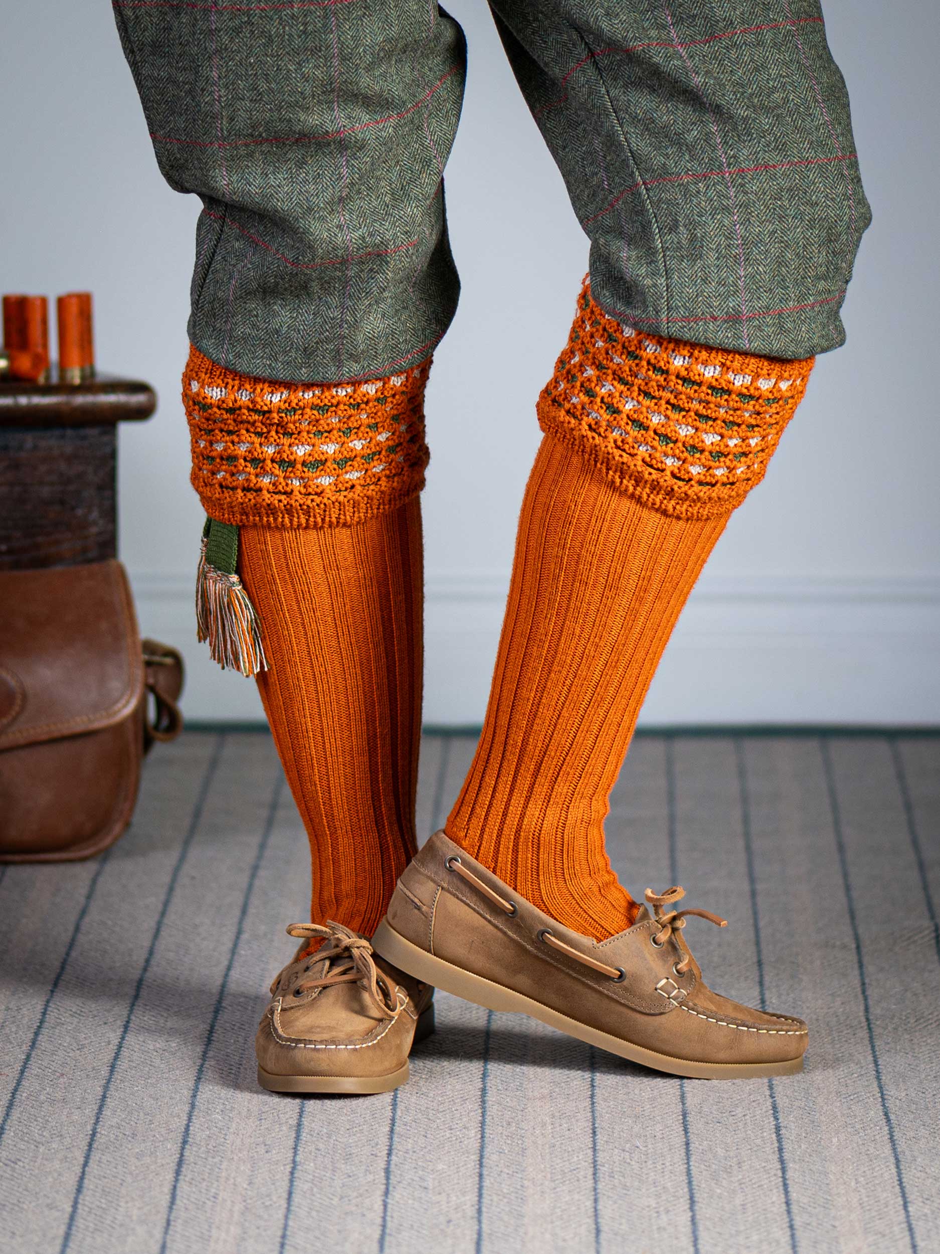The Lady Honeycomb Shooting Sock & Garter, Burnt Orange