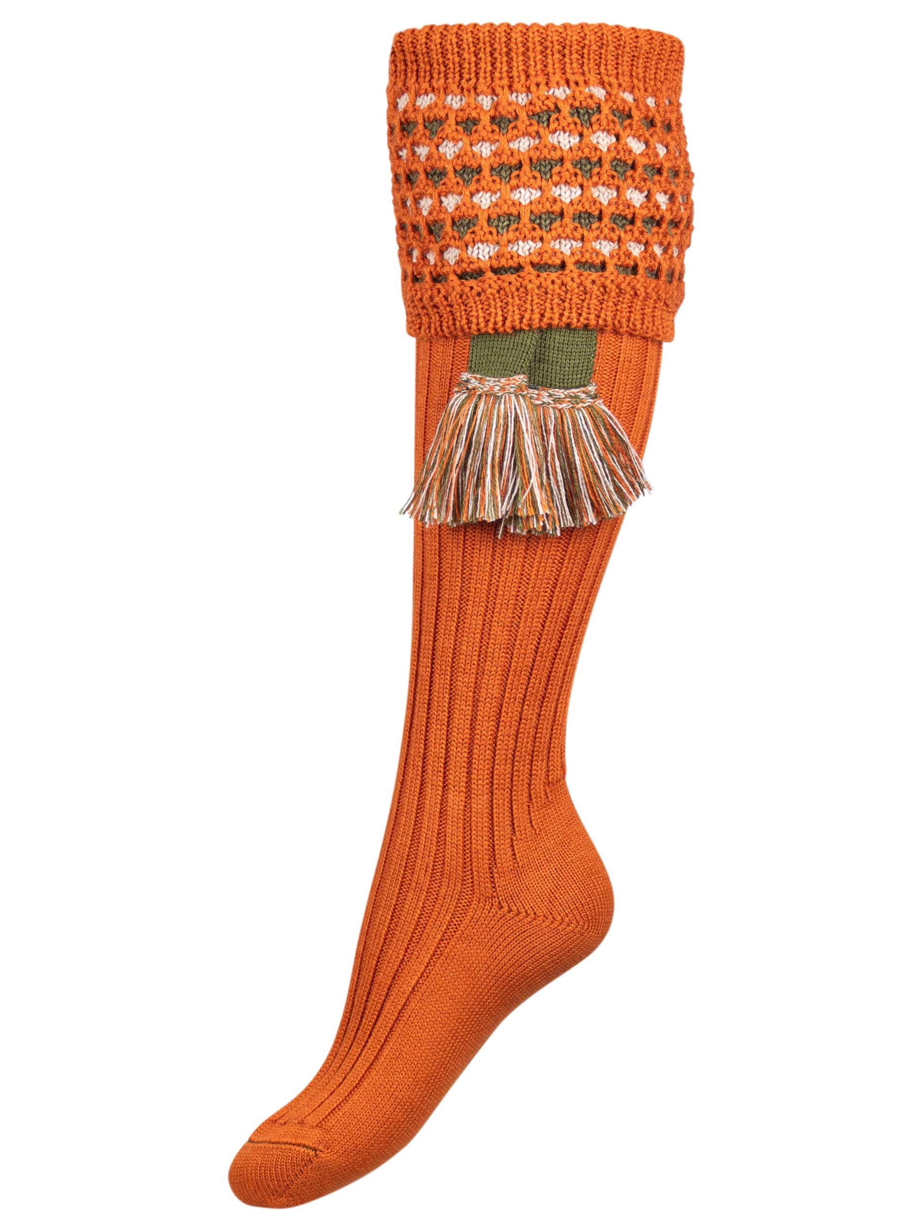 The Lady Honeycomb Shooting Sock & Garter, Burnt Orange