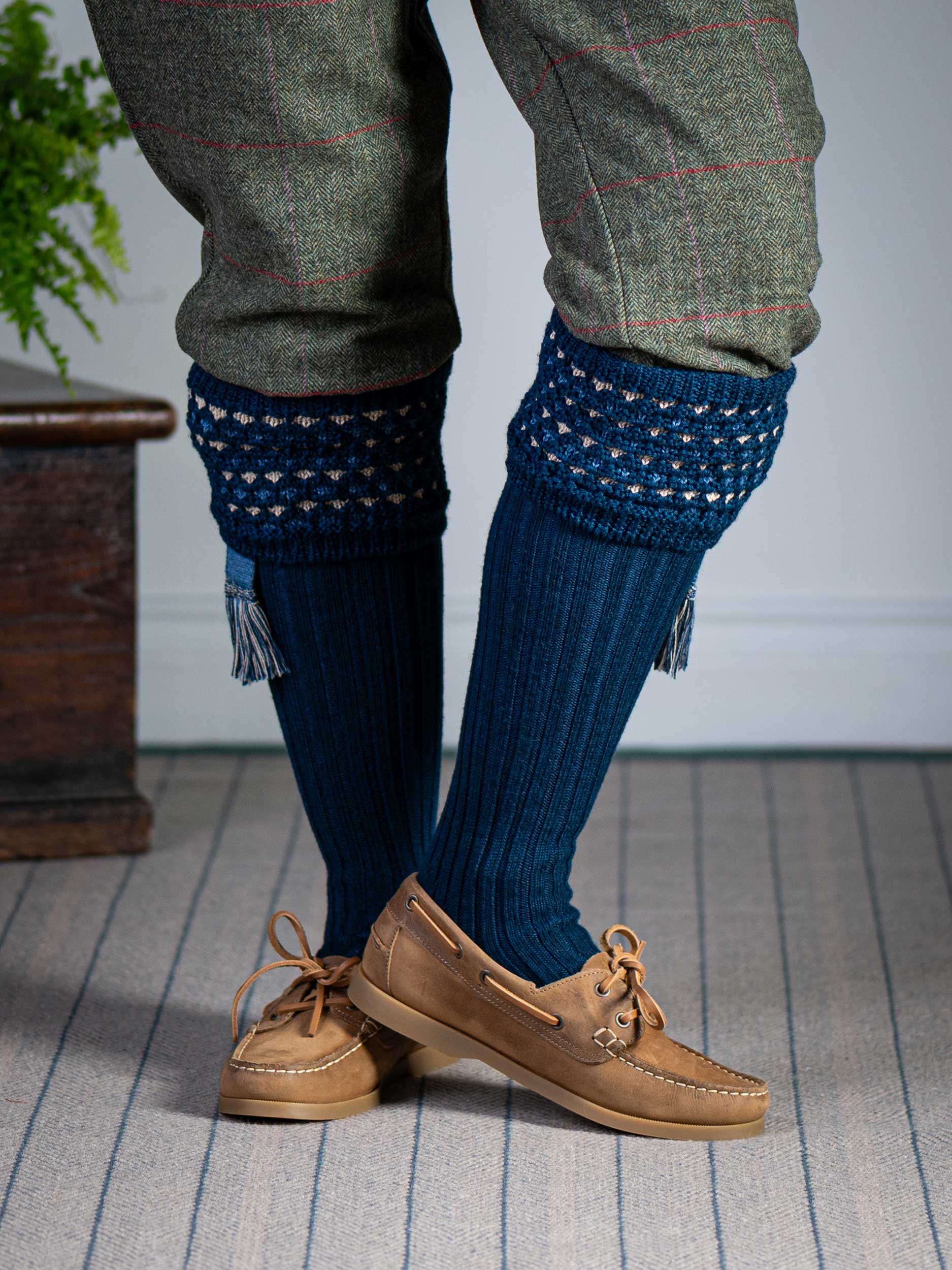 The Lady Honeycomb Shooting Sock & Garter, Indigo