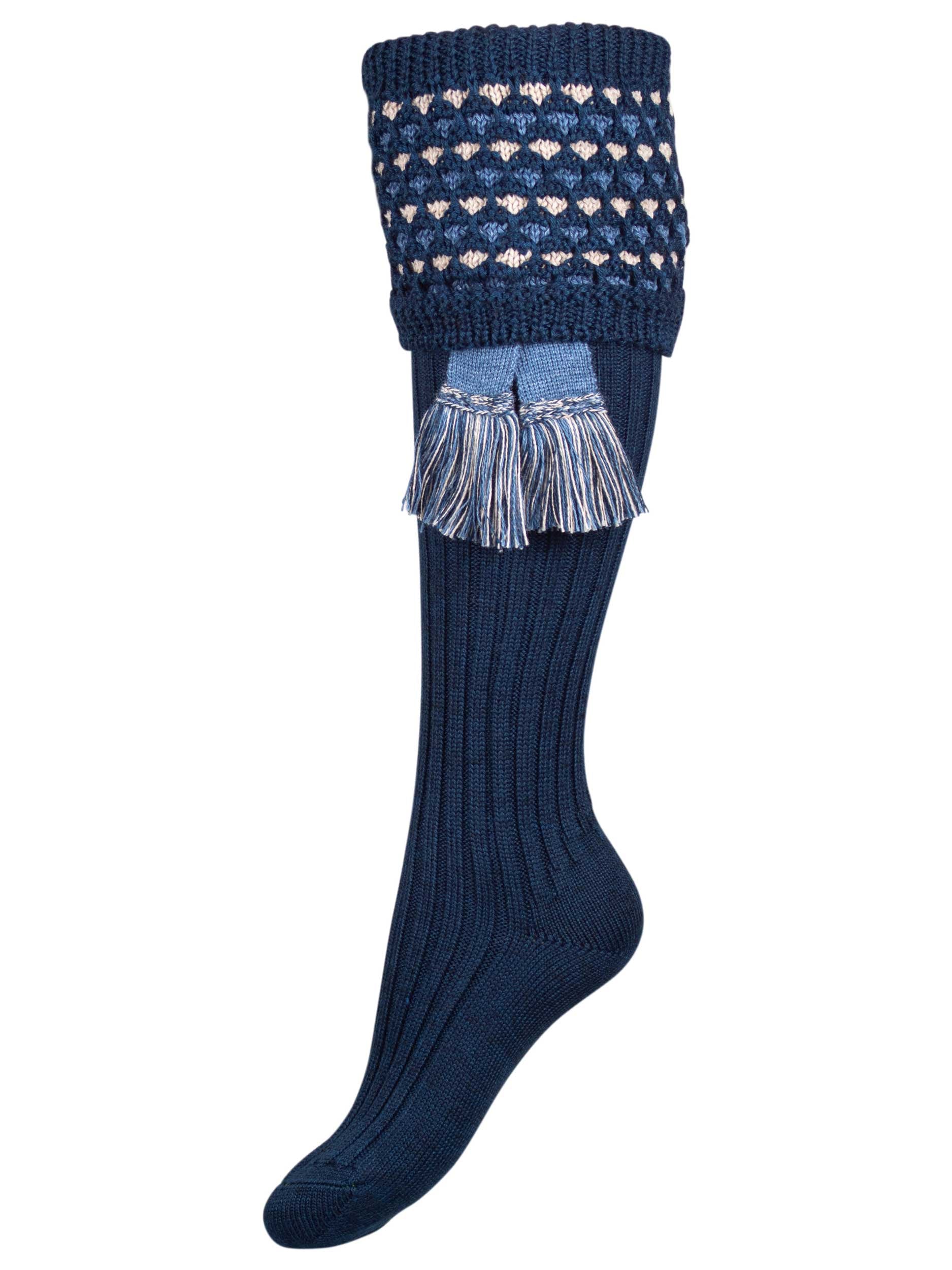 The Lady Honeycomb Shooting Sock & Garter, Indigo