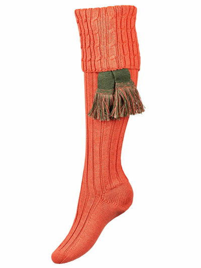 Women's peach pink shooting socks, suitable for sporting calf, with optional lichen and peach pink garter