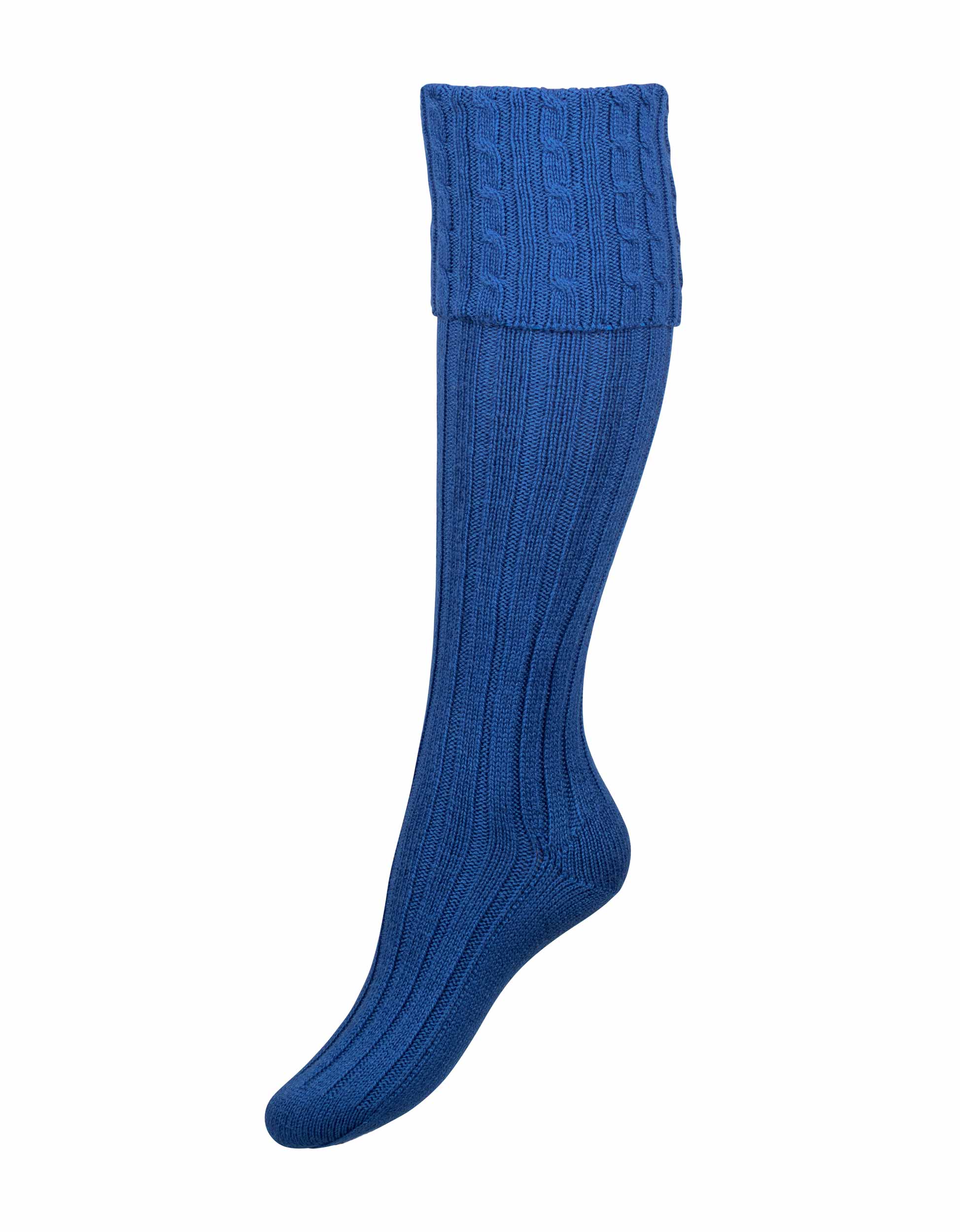 Full length cashmere socks knitted in vibrant blue