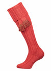 Salmon pink full length knitted socks with optional co-ordinated garter