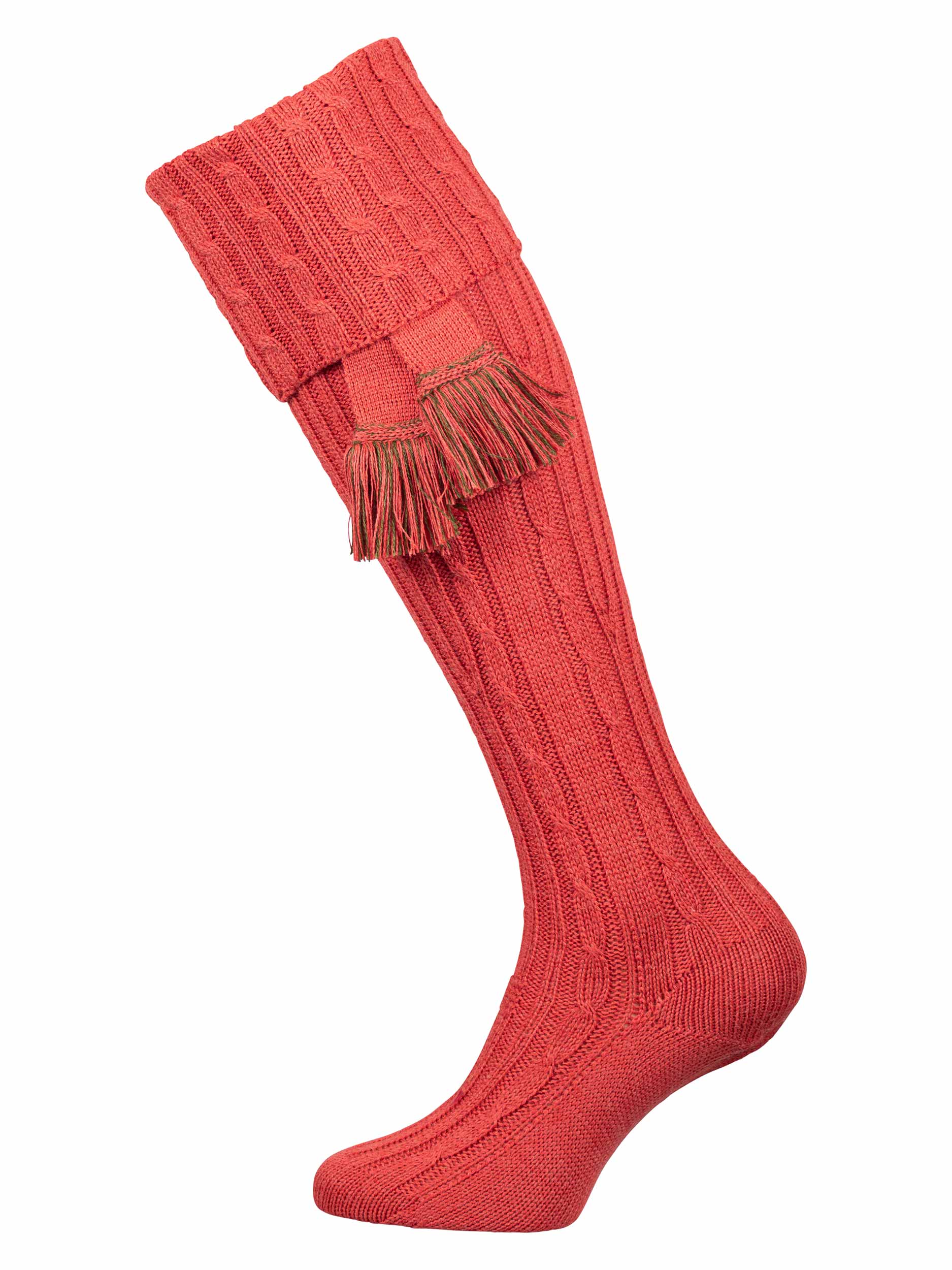 Salmon pink full length knitted socks with optional co-ordinated garter