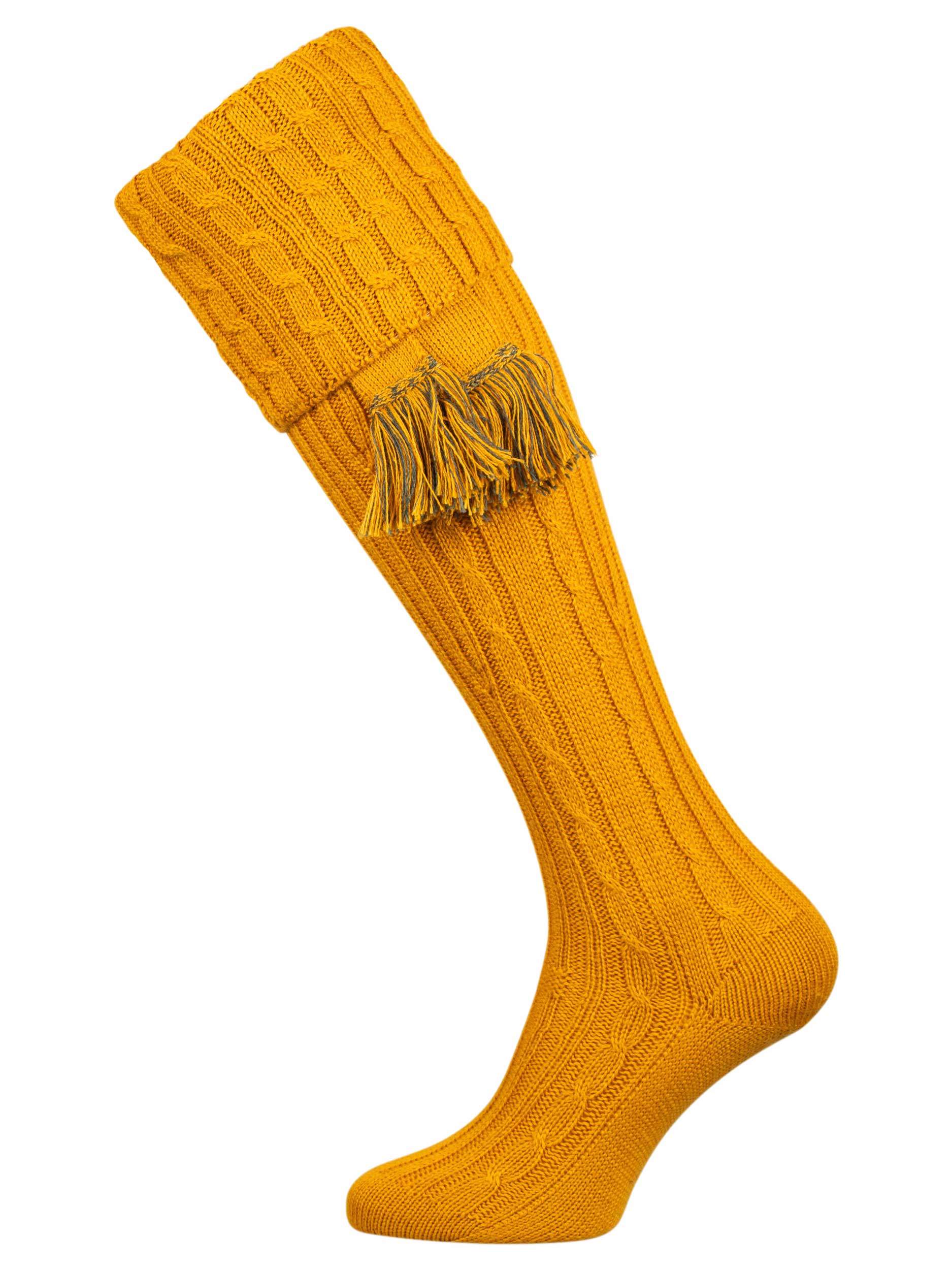The Wye Cable Knit, Wide Calf Shooting Sock, Gold