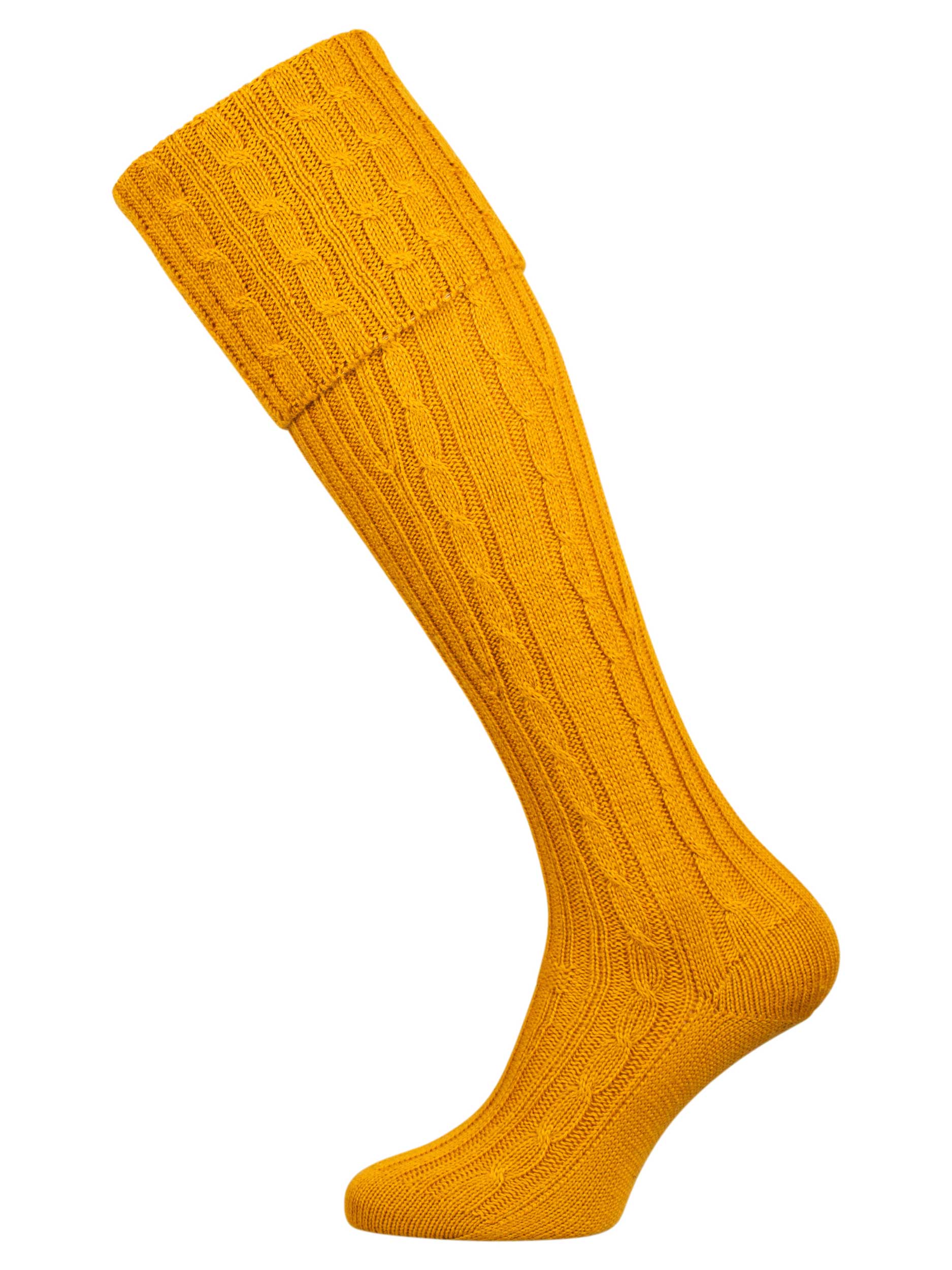 The Wye Cable Knit, Wide Calf Shooting Sock, Gold