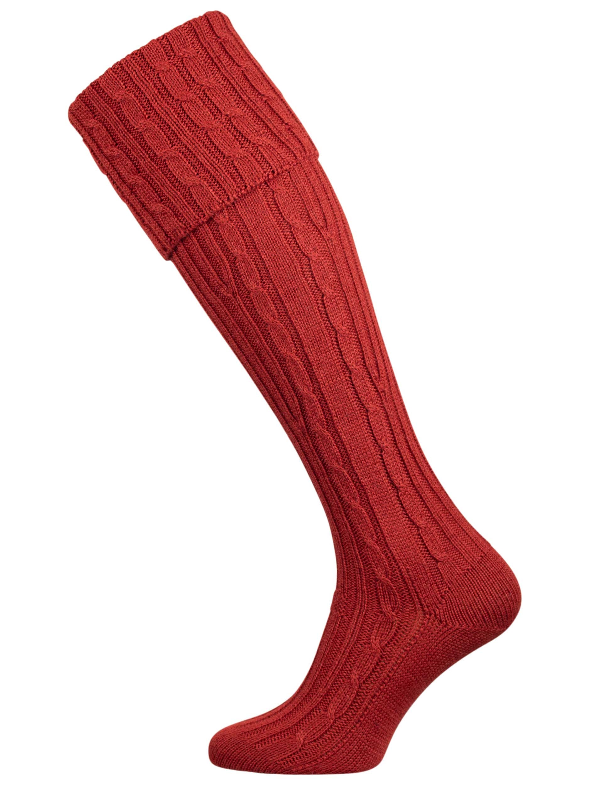 The Wye Cable Knit Shooting Sock, Paprika