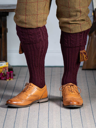 The Wye Cable Knit Shooting Sock, Rioja