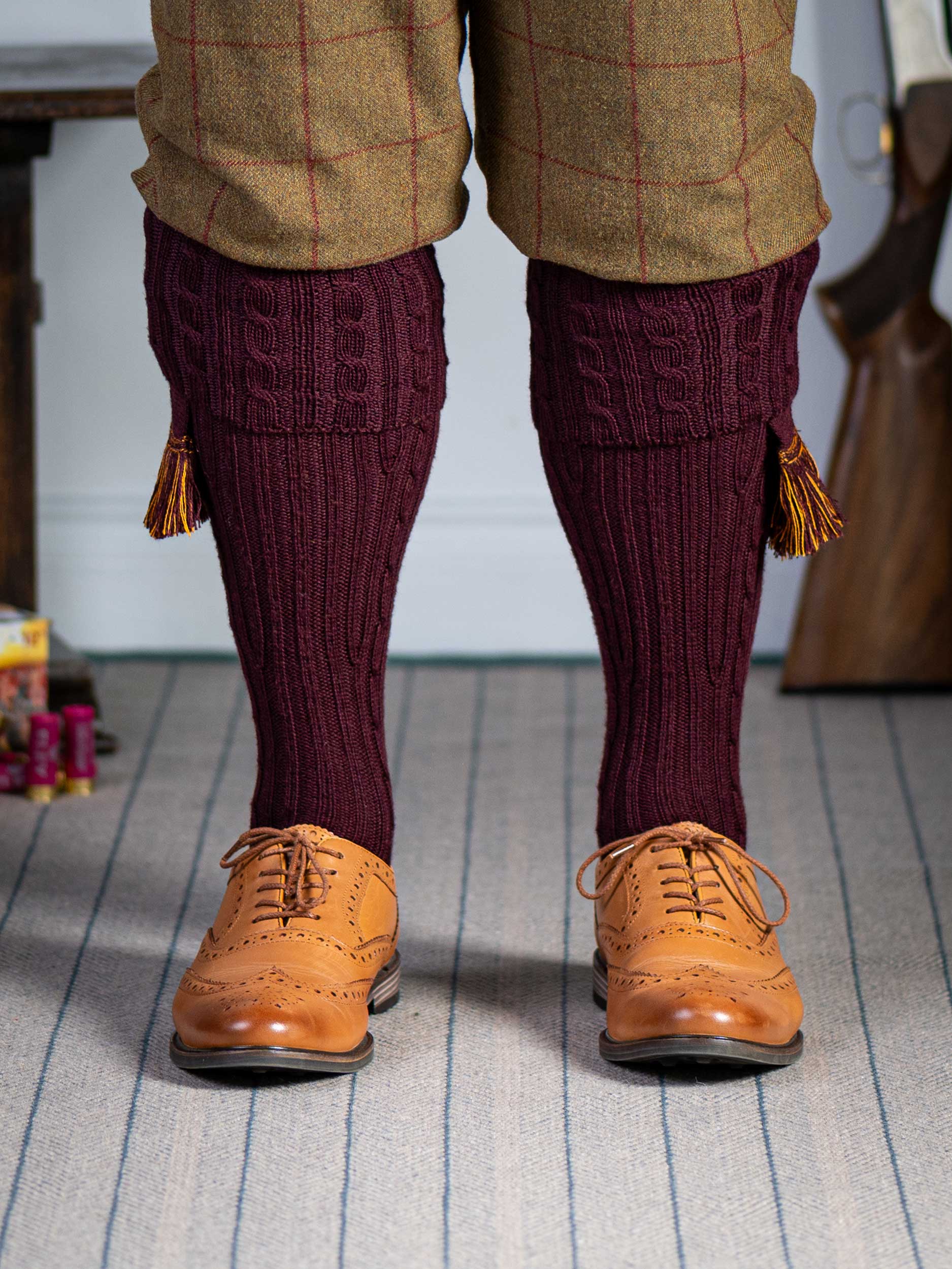 The Wye Cable Knit Shooting Sock, Rioja